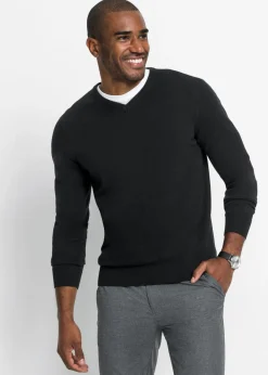 bonprix bonprix Básicos En Rebajas|Jerséis Y Cárdigans>Jersey de punto fino de mezcla de algodón suave Negro