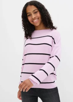 bonprix bonprix Ropa 9 A 16 Años·Sudaderas Y Jerséis>Jersey de punto fino en mezcla de viscosa lila claro-negro con rayas