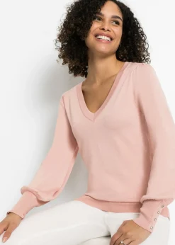 bonprix bonprix Jerséis|Ropa De Punto>Jersey de punto fino en mezcla de viscosa rosa viejo
