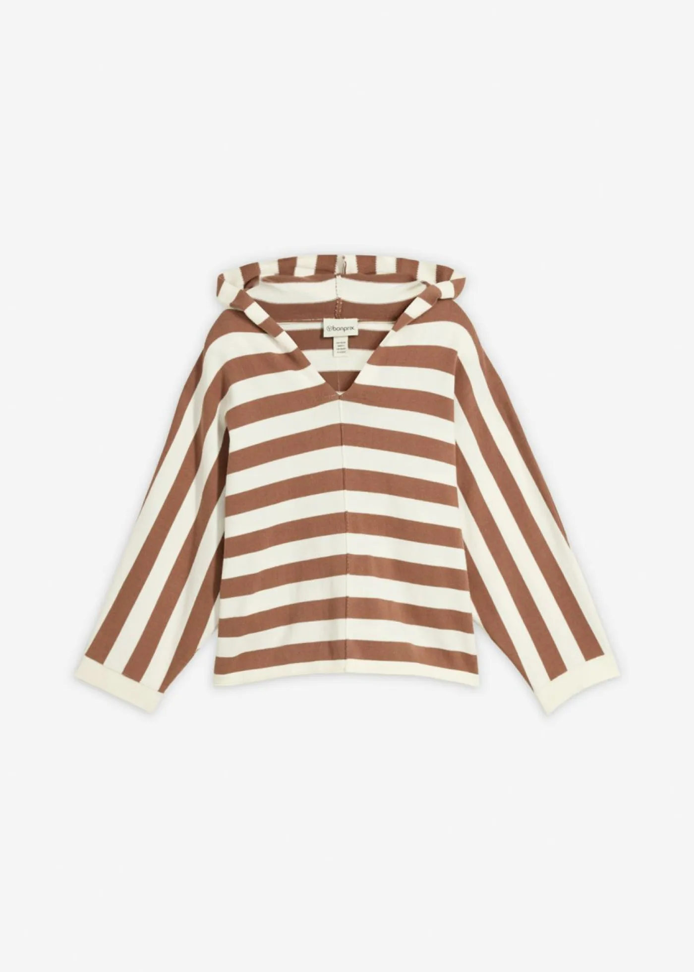 bonprix bonprix Jerséis|Ropa De Punto>Jersey de punto fino oversize de mezcla de algodón blanco perla-marrón castaño con rayas