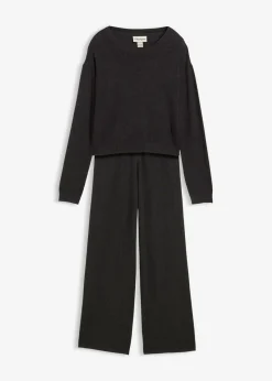 bonprix bonprix Ropa 9 A 16 Años·Pantalones Y Leggings|Ropa 9 A 16 Años·Sudaderas Y Jerséis>Jersey de punto fino y pantalón de punto de suave mezcla de viscosa (2 piezas) Antracita jaspeado