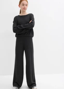 bonprix bonprix Ropa 9 A 16 Años·Pantalones Y Leggings|Ropa 9 A 16 Años·Sudaderas Y Jerséis>Jersey de punto fino y pantalón de punto de suave mezcla de viscosa (2 piezas) Antracita jaspeado