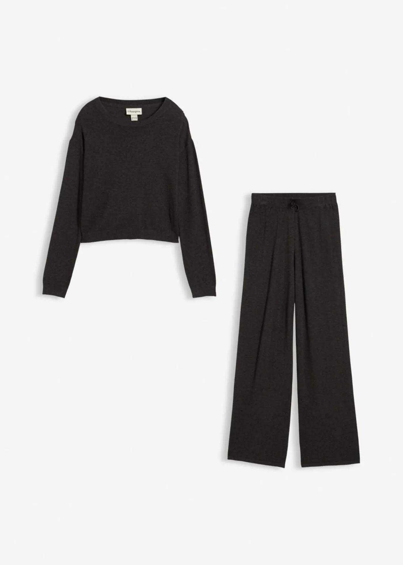 bonprix bonprix Ropa 9 A 16 Años·Pantalones Y Leggings|Ropa 9 A 16 Años·Sudaderas Y Jerséis>Jersey de punto fino y pantalón de punto de suave mezcla de viscosa (2 piezas) Antracita jaspeado