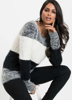 bonprix bonprix Jerséis|Ropa De Punto>Jersey de punto grueso Negro-blanco con rayas