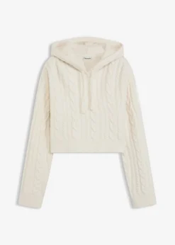bonprix bonprix Jerséis|Ropa De Punto>Jersey de punto grueso con capucha blanco perla