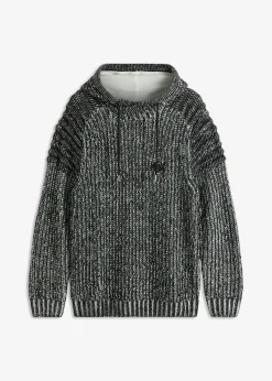 bonprix bonprix Jerséis Y Cárdigans>Jersey de punto grueso con capucha y detalles moteros negro - blanco moteado