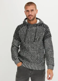 bonprix bonprix Jerséis Y Cárdigans>Jersey de punto grueso con capucha y detalles moteros negro - blanco moteado