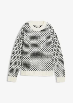 bonprix bonprix Esenciales|Jerséis>Jersey de punto grueso con mezcla de lana Negro-blanco lana