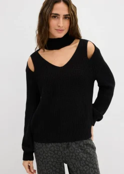 bonprix bonprix Jerséis|Ropa De Punto>Jersey de punto grueso con aberturas Negro