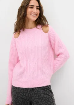 bonprix bonprix Jerséis|Ropa De Punto>Jersey de punto grueso con patrón trenzado Rosa
