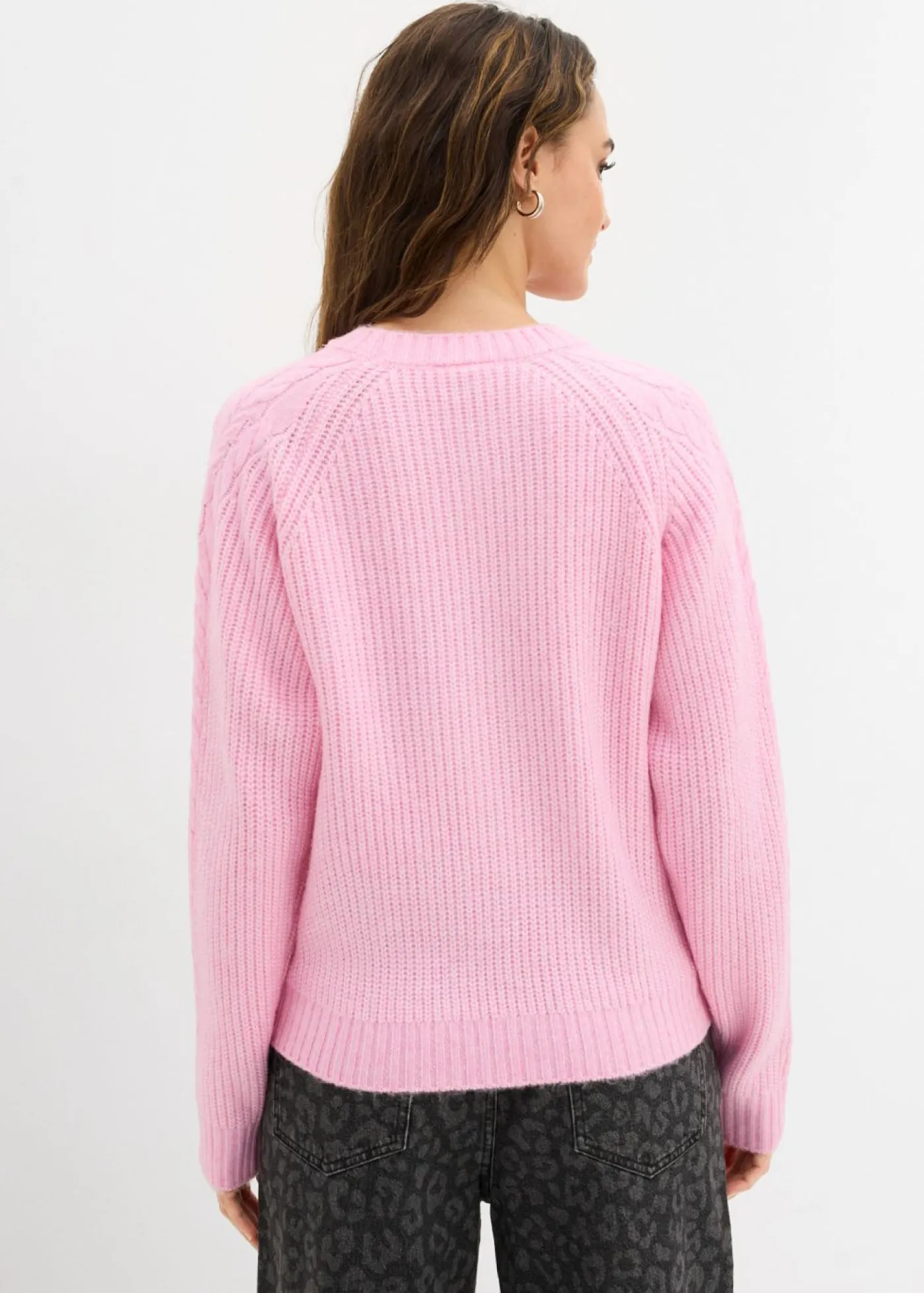 bonprix bonprix Jerséis|Ropa De Punto>Jersey de punto grueso con patrón trenzado Rosa