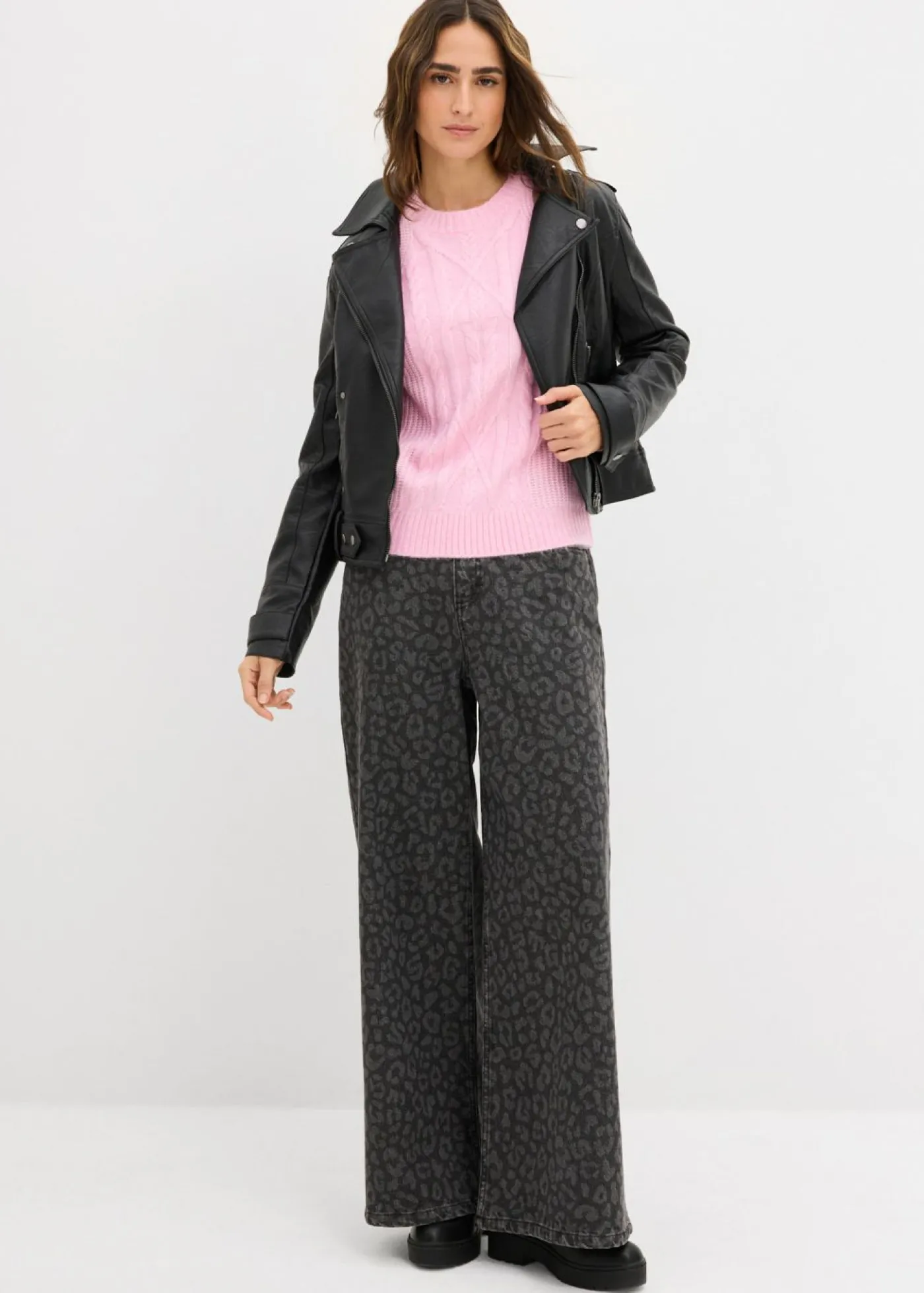 bonprix bonprix Jerséis|Ropa De Punto>Jersey de punto grueso con patrón trenzado Rosa