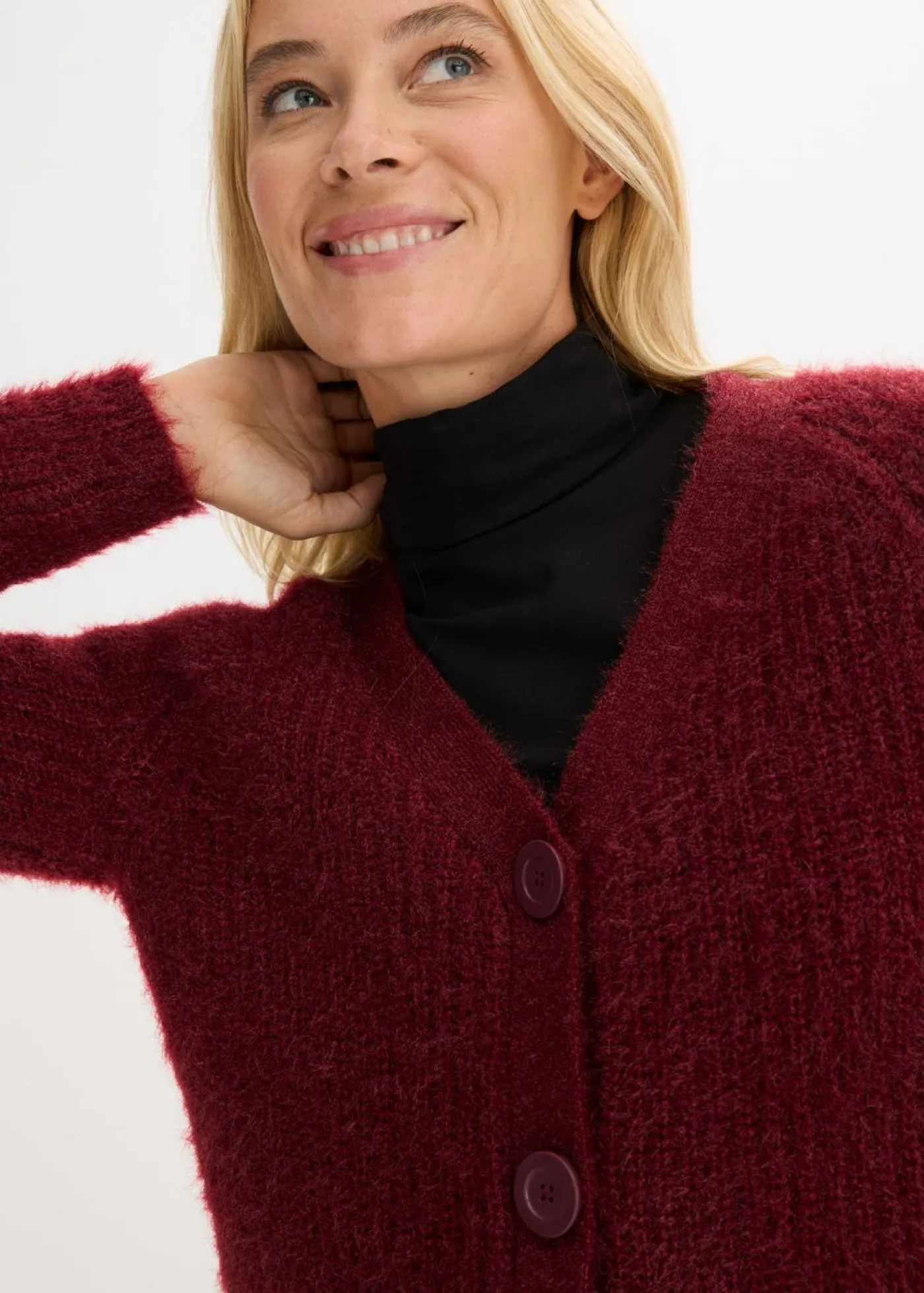 bonprix bonprix Jerséis|Ropa De Punto>Jersey de punto grueso de canalé con efecto brillante Rojo rubí