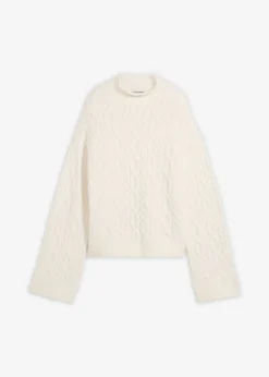 bonprix bonprix Jerséis|Ropa De Punto>Jersey de punto trenzado blanco perla moteado