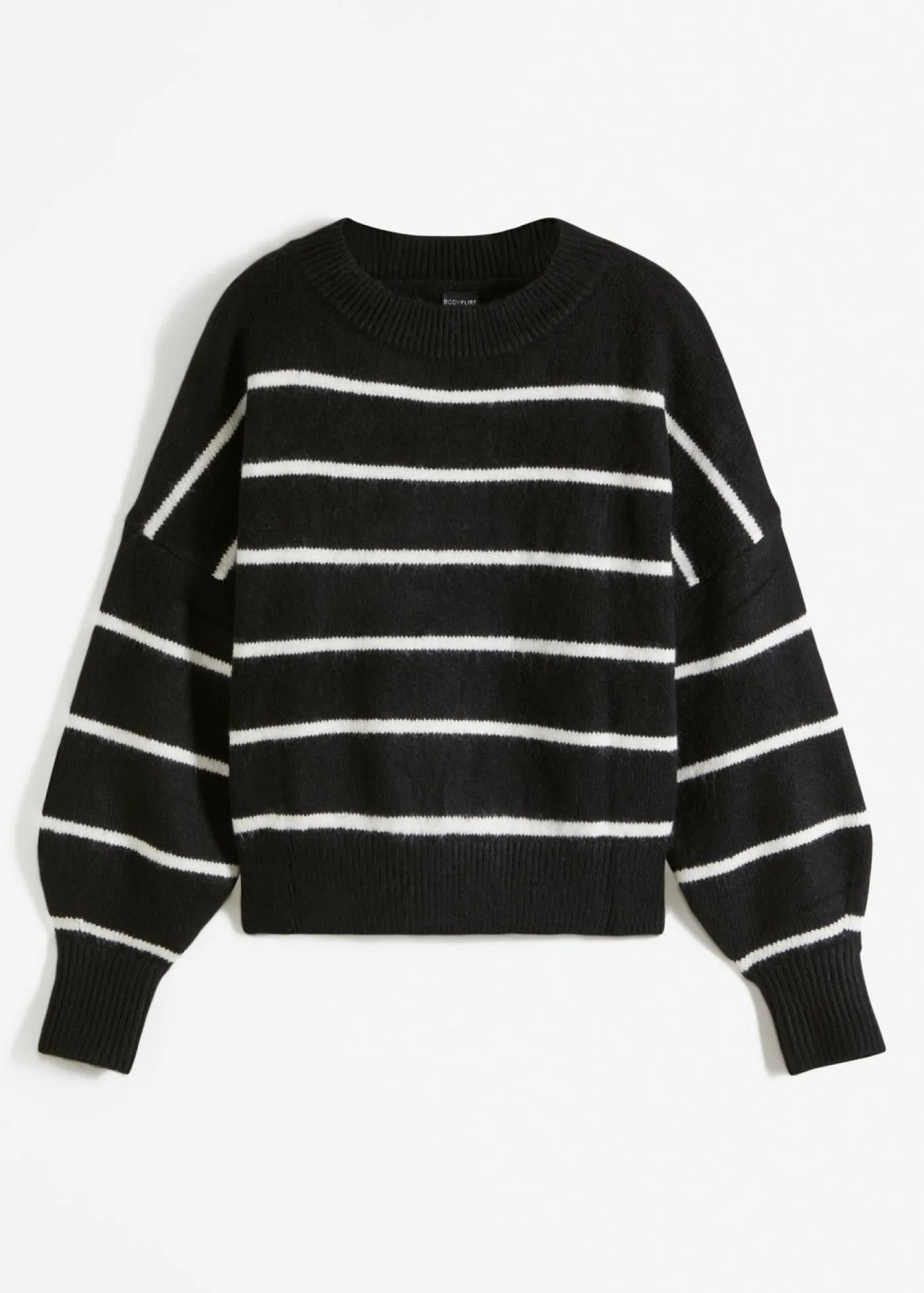 bonprix bonprix Jerséis|Ropa De Punto>Jersey de rayas con corte holgado Negro-blanco lana de rayas