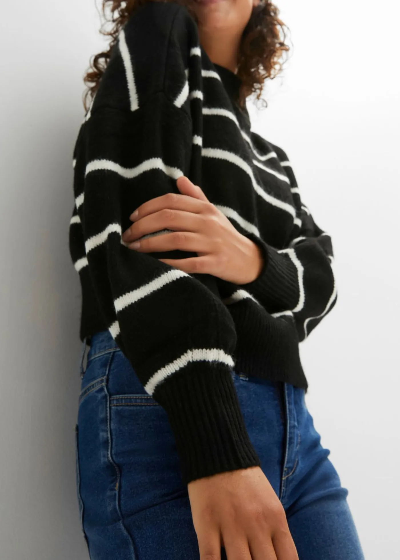 bonprix bonprix Jerséis|Ropa De Punto>Jersey de rayas con corte holgado Negro-blanco lana de rayas