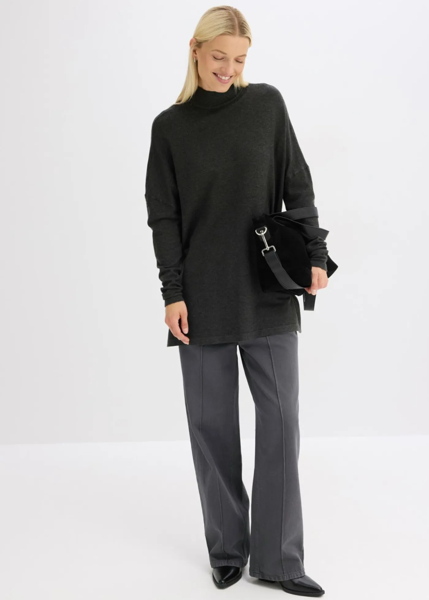 bonprix bonprix Jerséis|Ropa De Punto>Jersey de suave mezcla de viscosa antracita jaspeado moteado