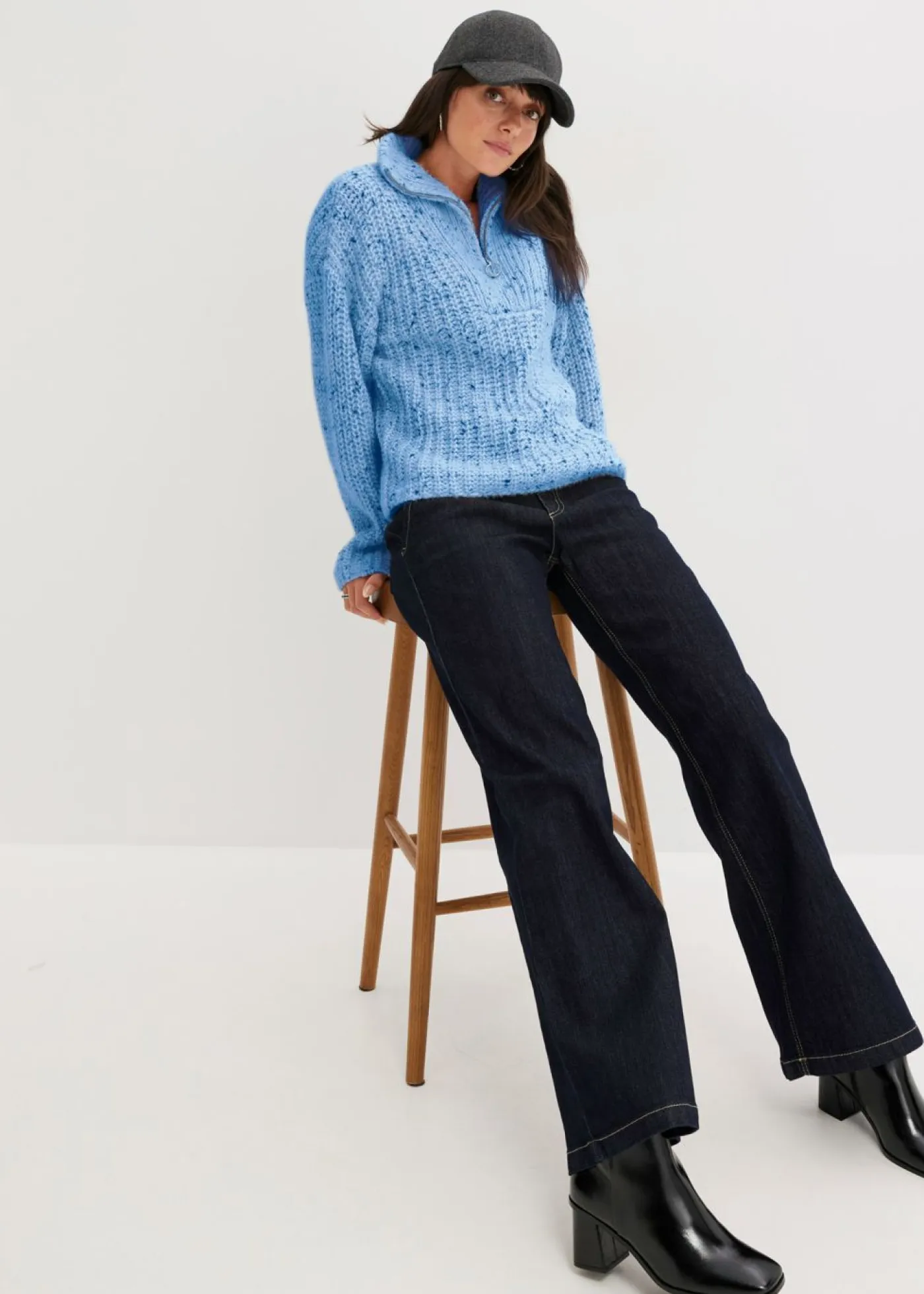 bonprix bonprix Jerséis>Jersey estilo troyer azul brillante/blanco lana/azul marino moteado