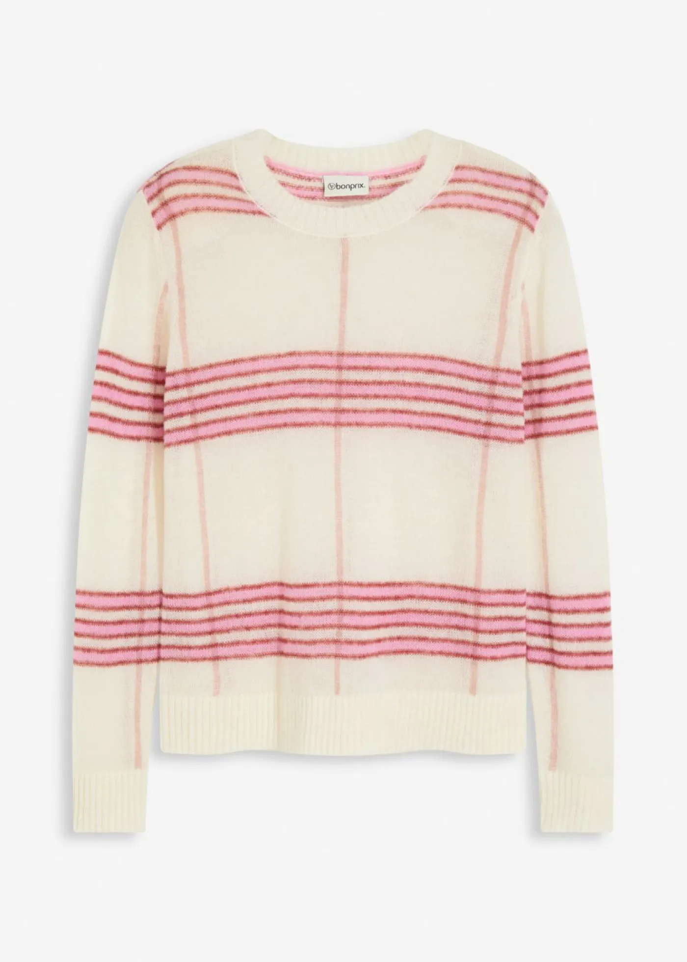 bonprix bonprix Jerséis|Ropa De Punto>Jersey holgado con contenido de lana y alpaca blanco lana a cuadros