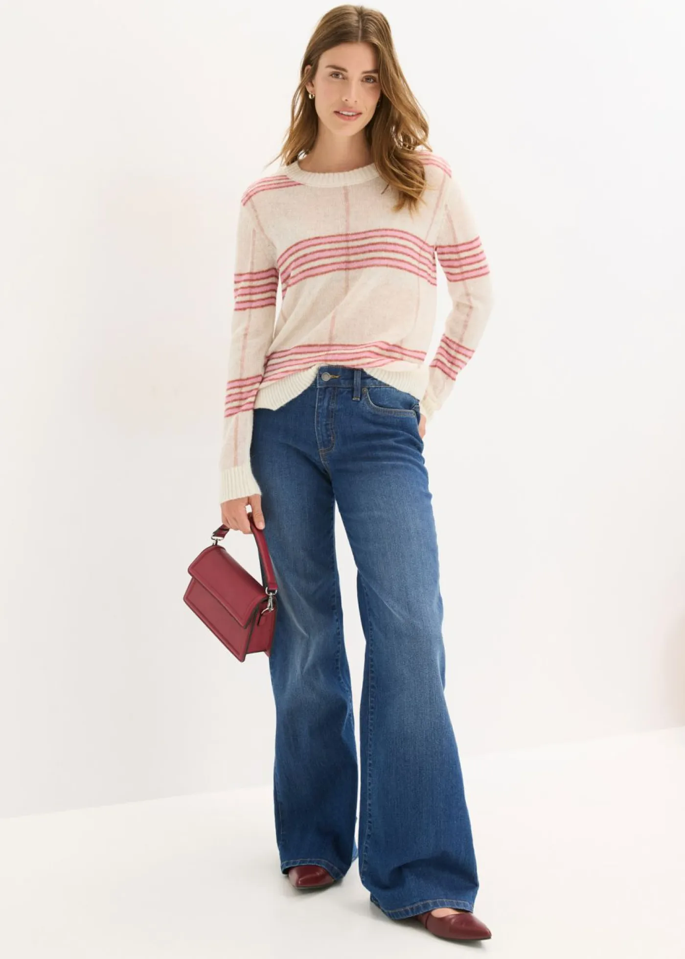 bonprix bonprix Jerséis|Ropa De Punto>Jersey holgado con contenido de lana y alpaca blanco lana a cuadros