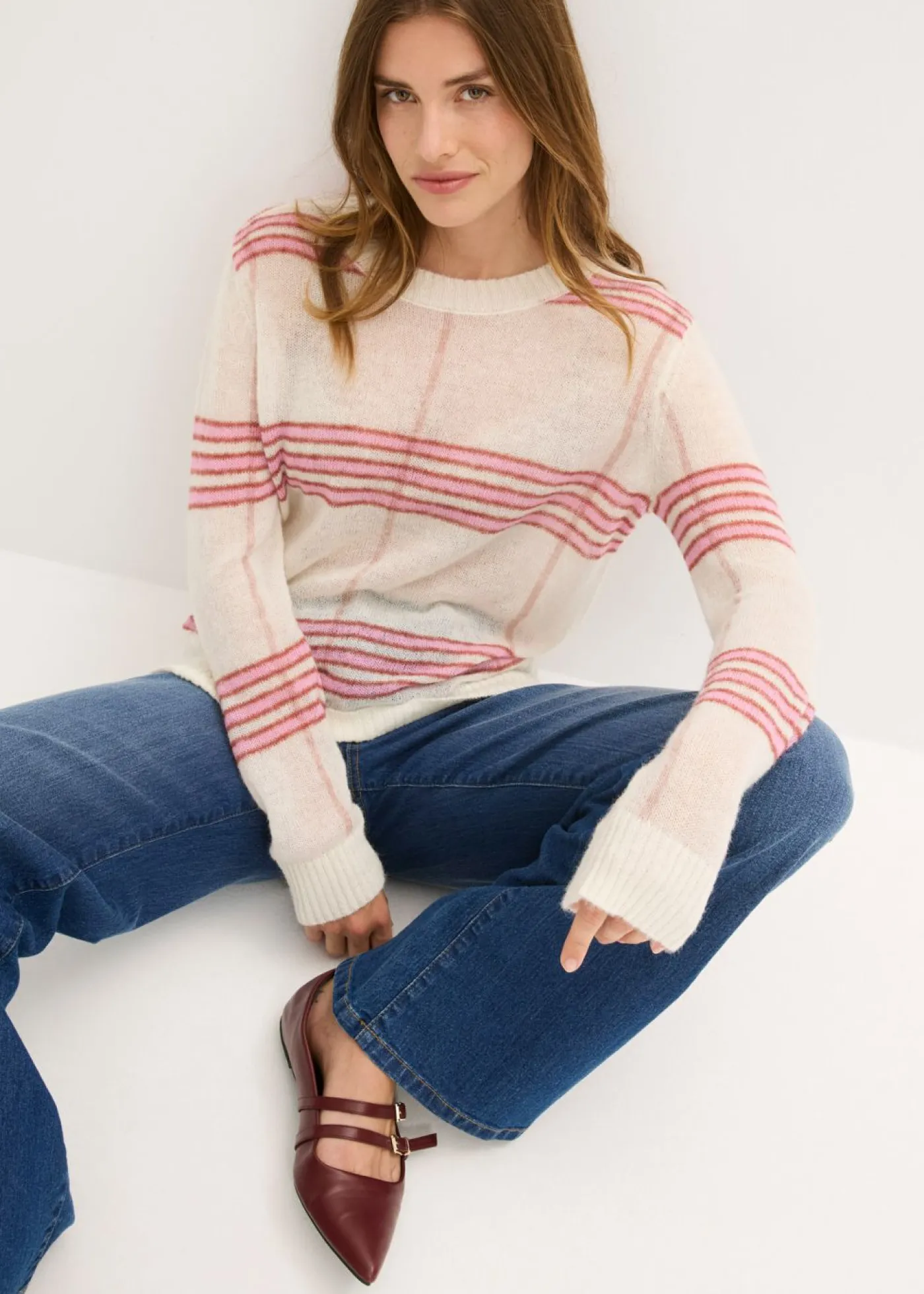 bonprix bonprix Jerséis|Ropa De Punto>Jersey holgado con contenido de lana y alpaca blanco lana a cuadros