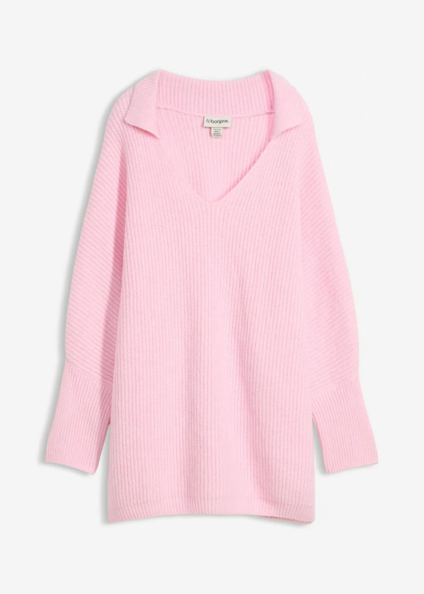 bonprix bonprix Jerséis|Ropa De Punto>Jersey holgado con cuello tipo polo rosa cristal