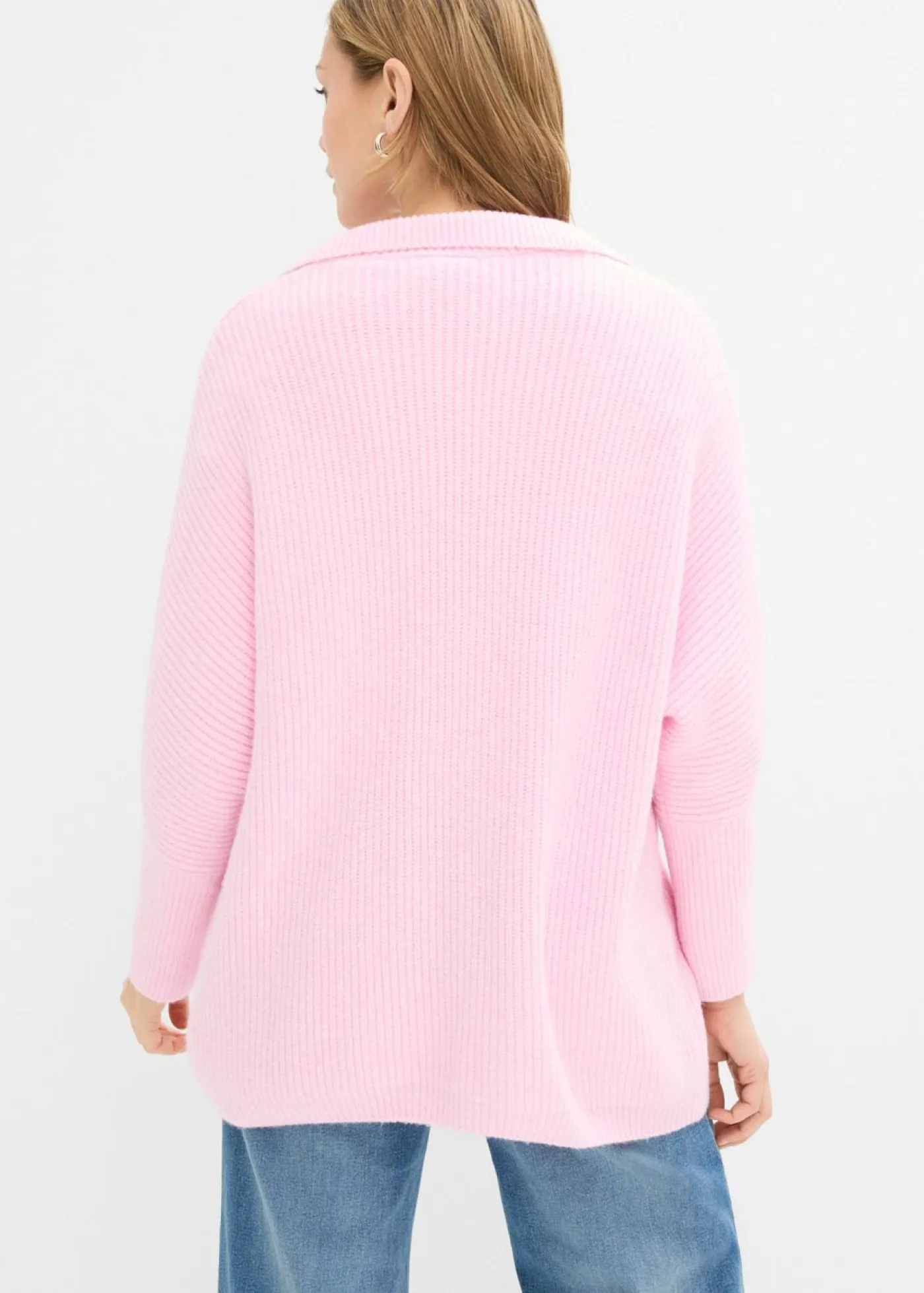 bonprix bonprix Jerséis|Ropa De Punto>Jersey holgado con cuello tipo polo rosa cristal