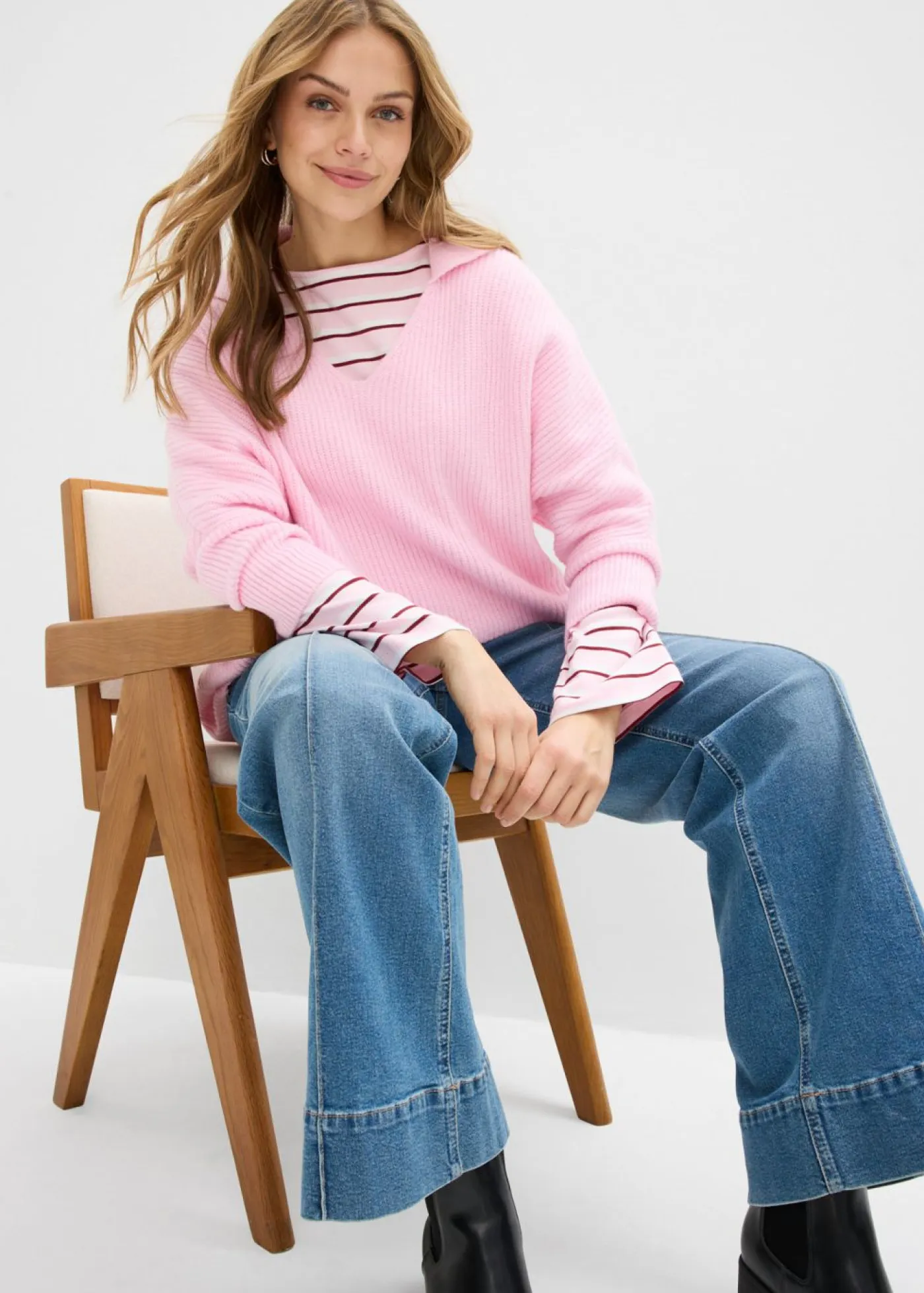 bonprix bonprix Jerséis|Ropa De Punto>Jersey holgado con cuello tipo polo rosa cristal