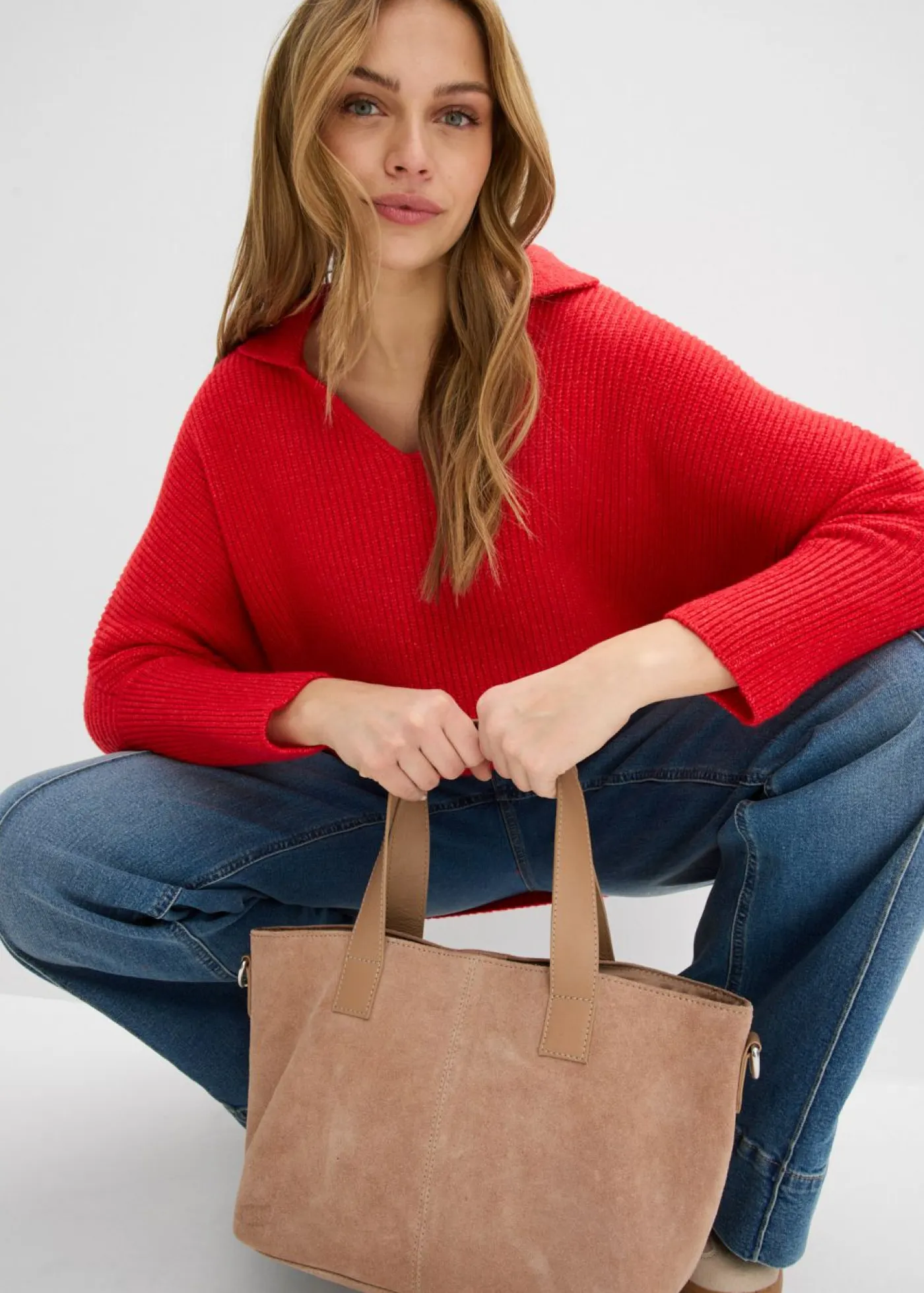 bonprix bonprix Jerséis|Ropa De Punto>Jersey holgado con cuello tipo polo fresa