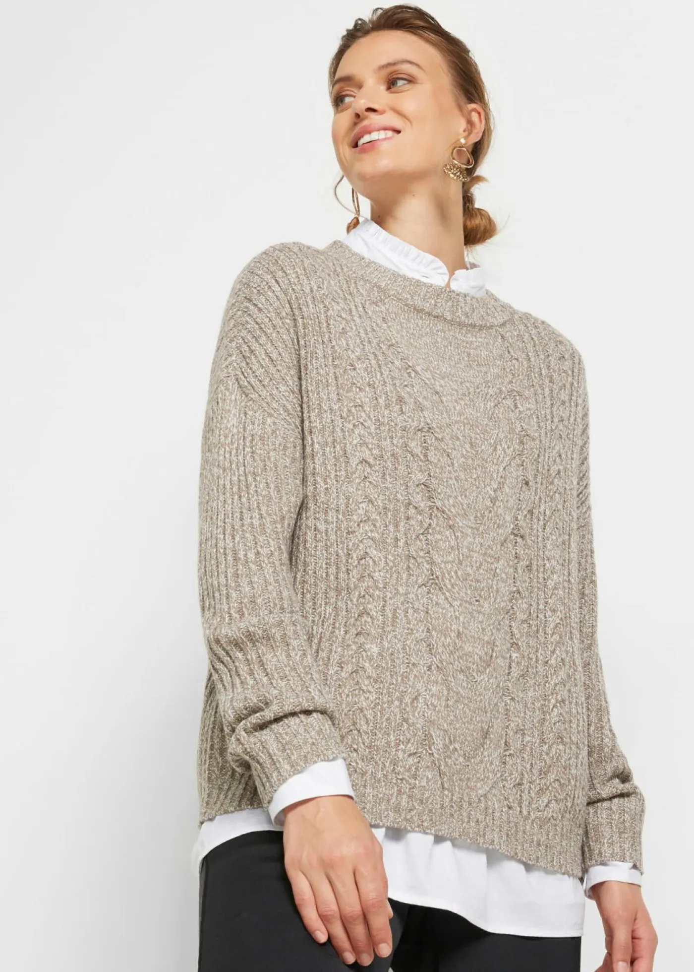 Mujer bonprix bonprix Jersey holgado con patrón trenzado