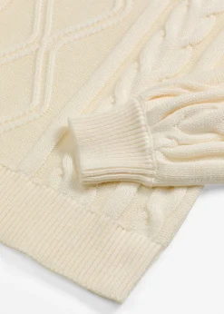 bonprix bonprix Jerséis|Ropa De Punto>Jersey holgado con patrón trenzado blanco perla