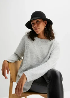 bonprix bonprix Jerséis|Ropa De Punto>Jersey holgado con patrón trenzado Gris claro jaspeado