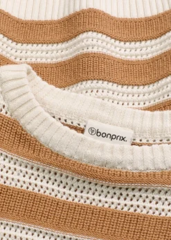 bonprix bonprix Jerséis|Ropa De Punto>Jersey holgado de algodón puro Avellana/blanco lana de rayas