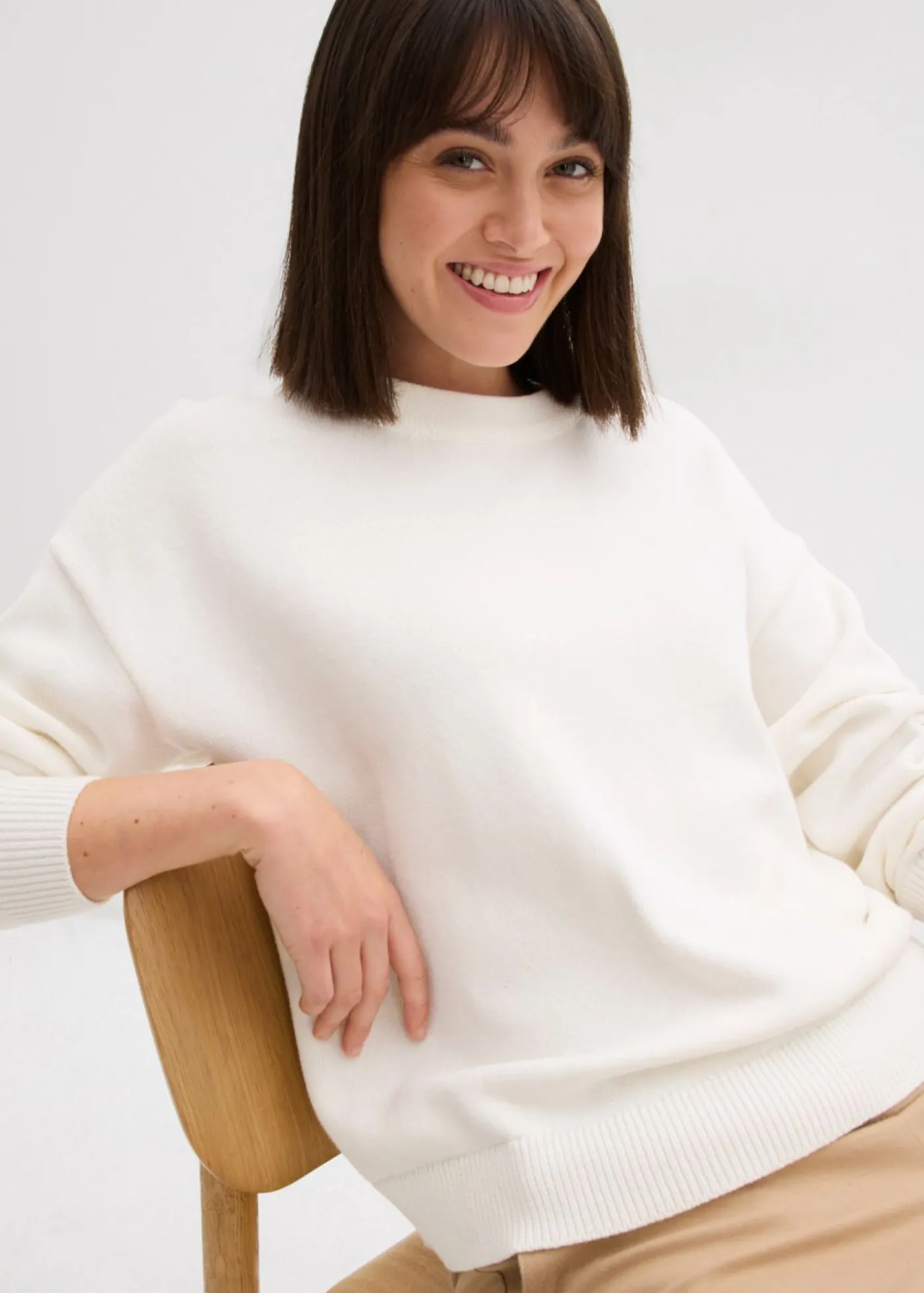 bonprix bonprix Básicos|Jerséis>Jersey holgado de algodón puro Blanco lana