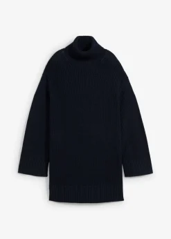 bonprix bonprix Jerséis|Ropa De Punto>Jersey holgado de cuello vuelto de mezcla de algodón Azul marino