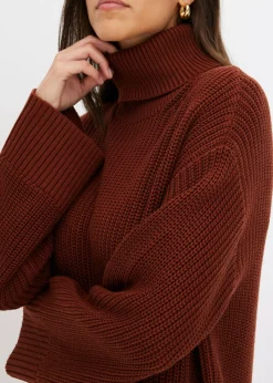 Mujer bonprix bonprix Jersey holgado de cuello vuelto de mezcla de algodón