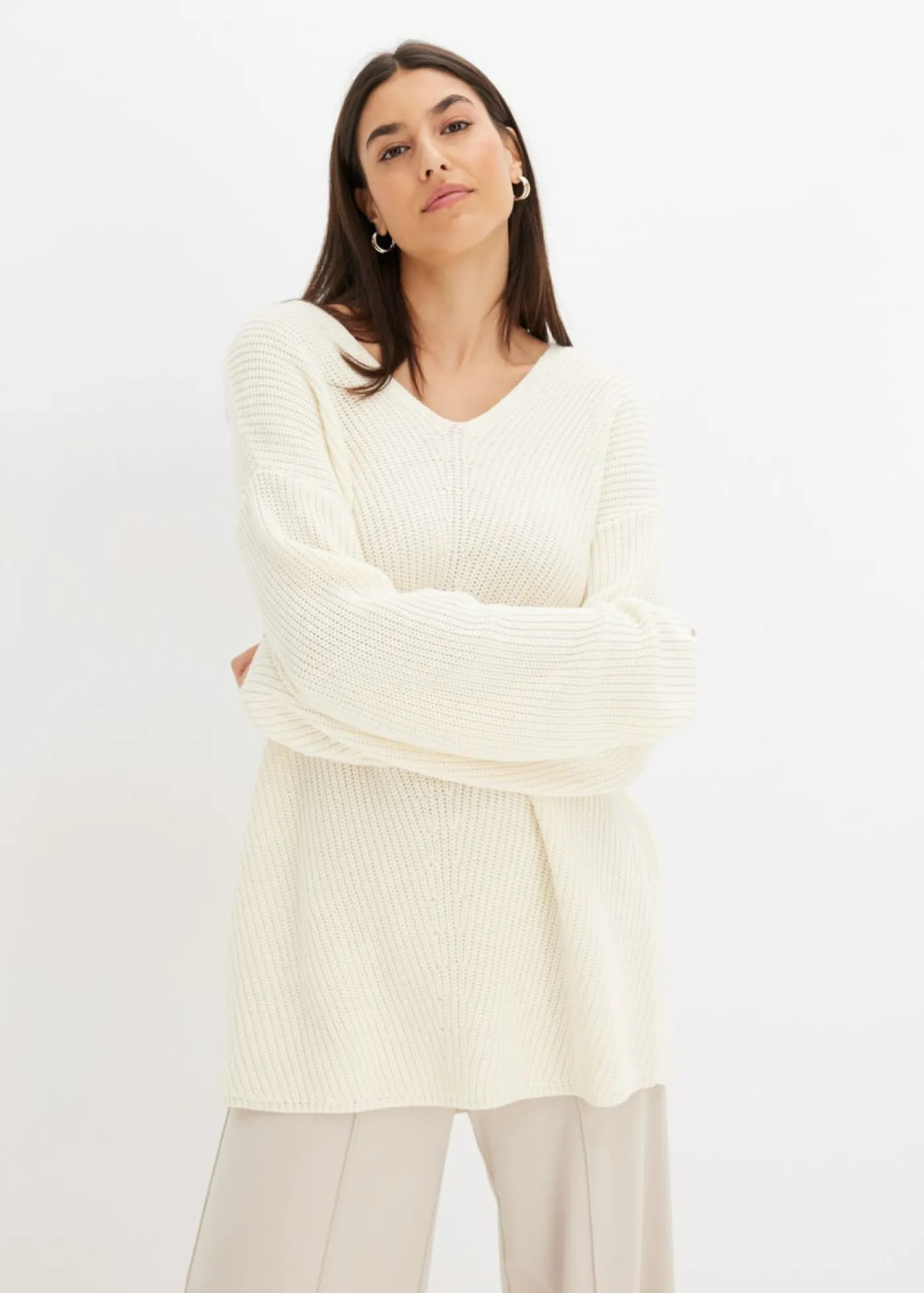 bonprix bonprix Jerséis|Ropa De Punto>Jersey holgado de mezcla de lana Blanco-crema