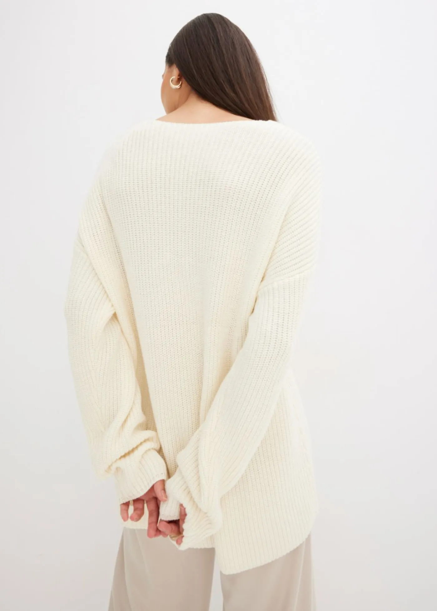 bonprix bonprix Jerséis|Ropa De Punto>Jersey holgado de mezcla de lana Blanco-crema