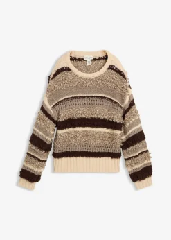 bonprix bonprix Jerséis|Ropa De Punto>Jersey holgado de punto marrón oscuro-beige arena con rayas