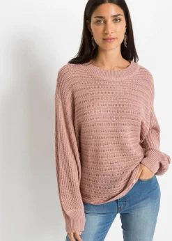 bonprix bonprix Jerséis|Ropa De Punto>Jersey holgado de punto troquelado Rosa vintage