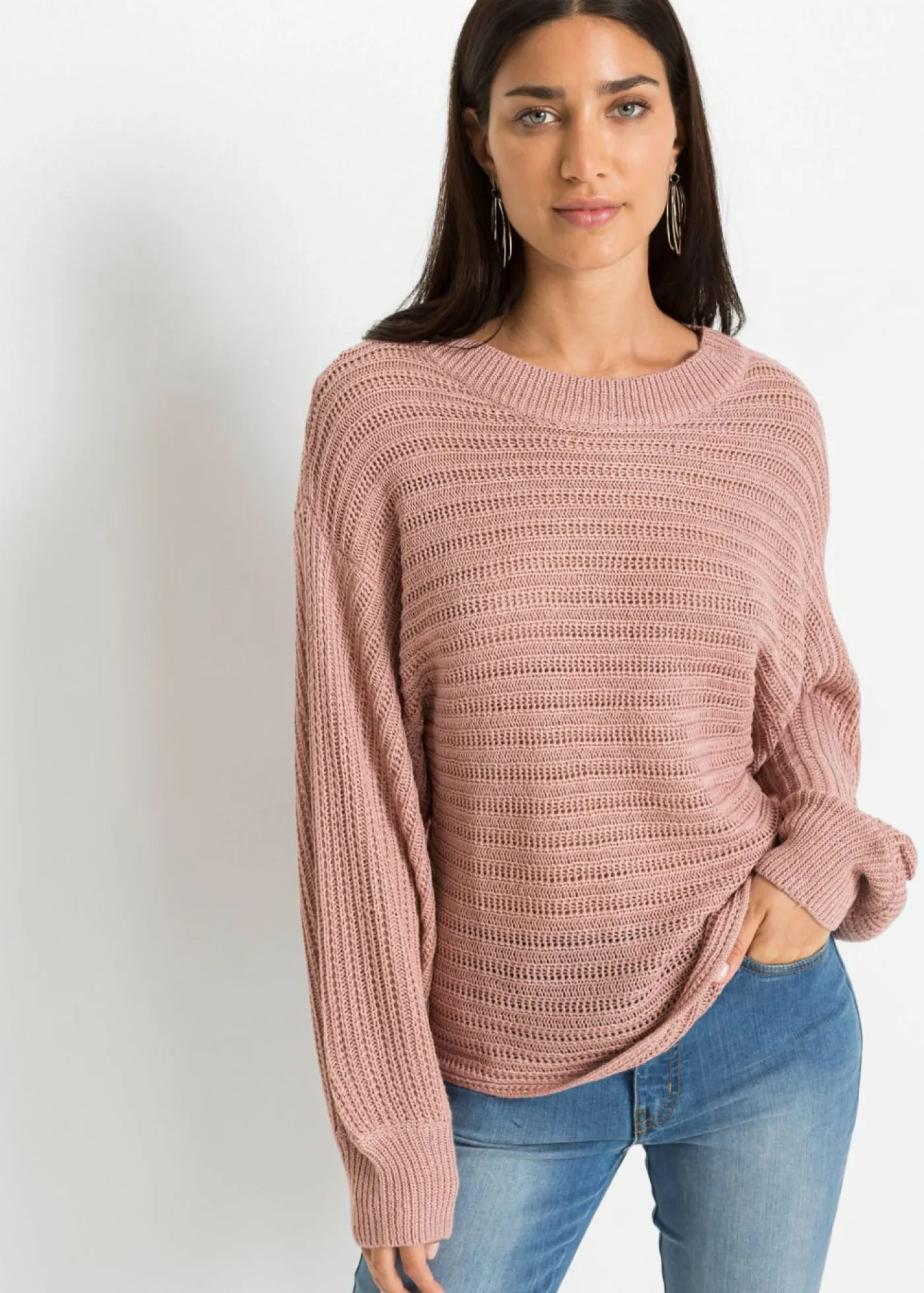 bonprix bonprix Jerséis|Ropa De Punto>Jersey holgado de punto troquelado Rosa vintage