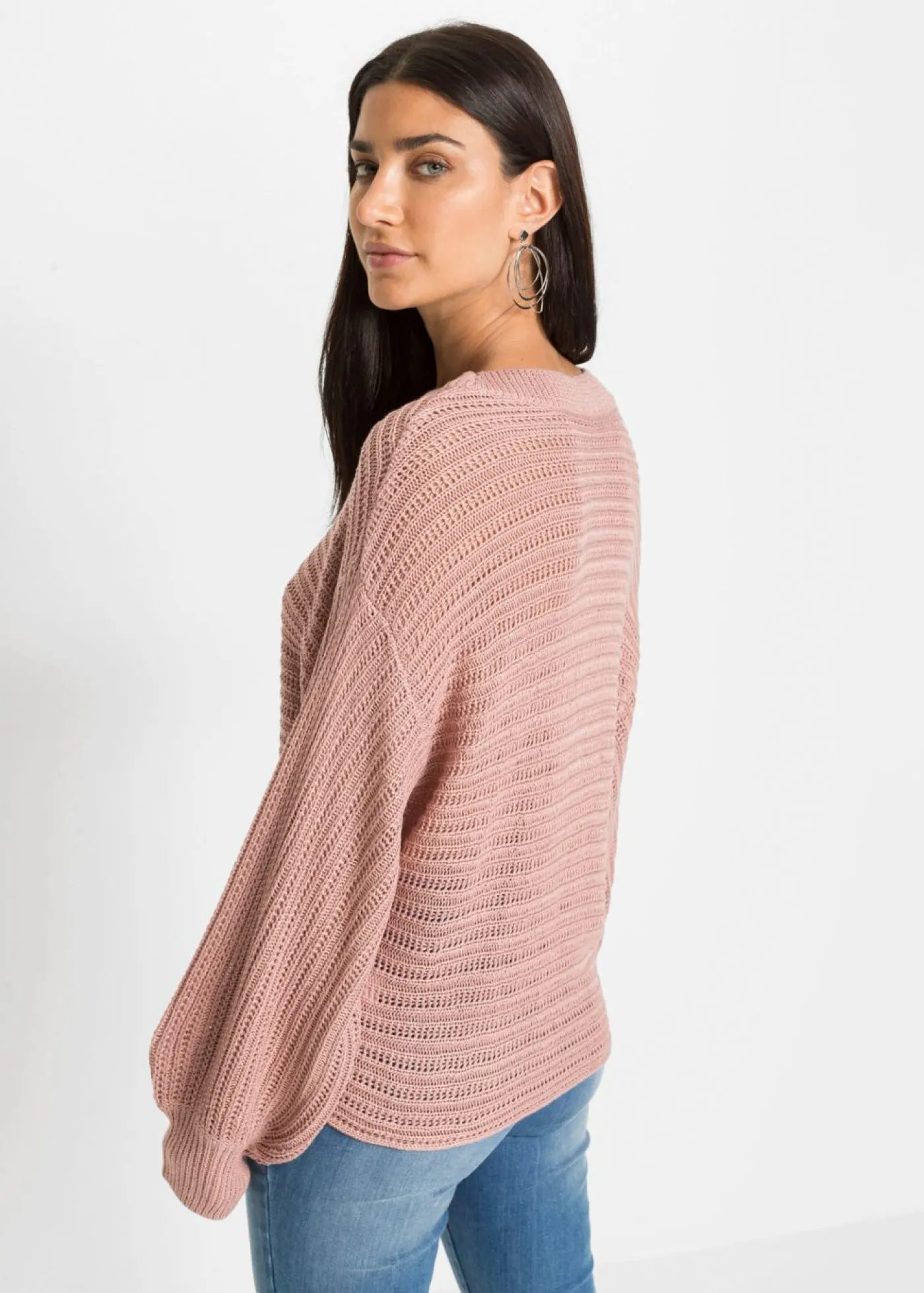 bonprix bonprix Jerséis|Ropa De Punto>Jersey holgado de punto troquelado Rosa vintage