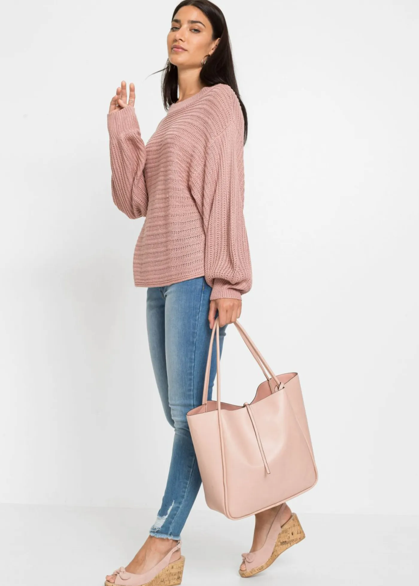 bonprix bonprix Jerséis|Ropa De Punto>Jersey holgado de punto troquelado Rosa vintage