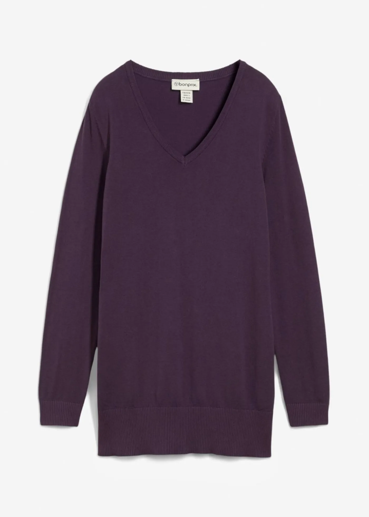 Mujer bonprix bonprix Jersey largo básico, de punto fino, con escote en V