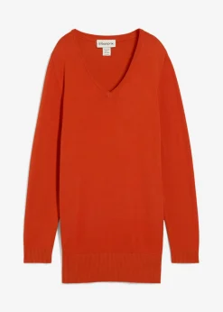 Mujer bonprix bonprix Jersey largo básico, de punto fino, con escote en V