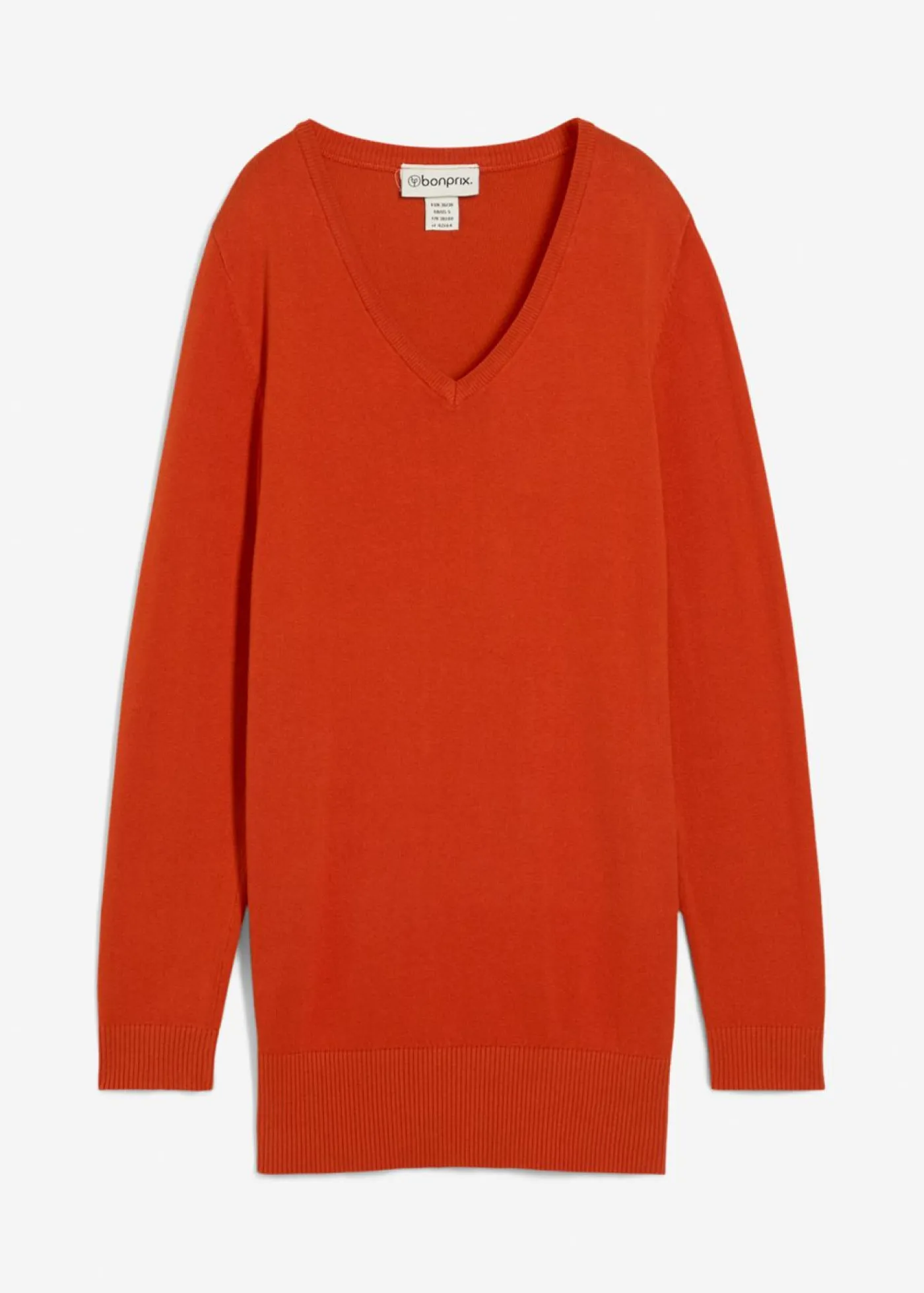 Mujer bonprix bonprix Jersey largo básico, de punto fino, con escote en V