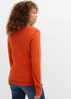 Mujer bonprix bonprix Jersey largo básico, de punto fino, con escote en V