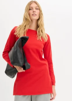 bonprix bonprix Básicos|Jerséis>Jersey largo con algodón reciclado Rojo