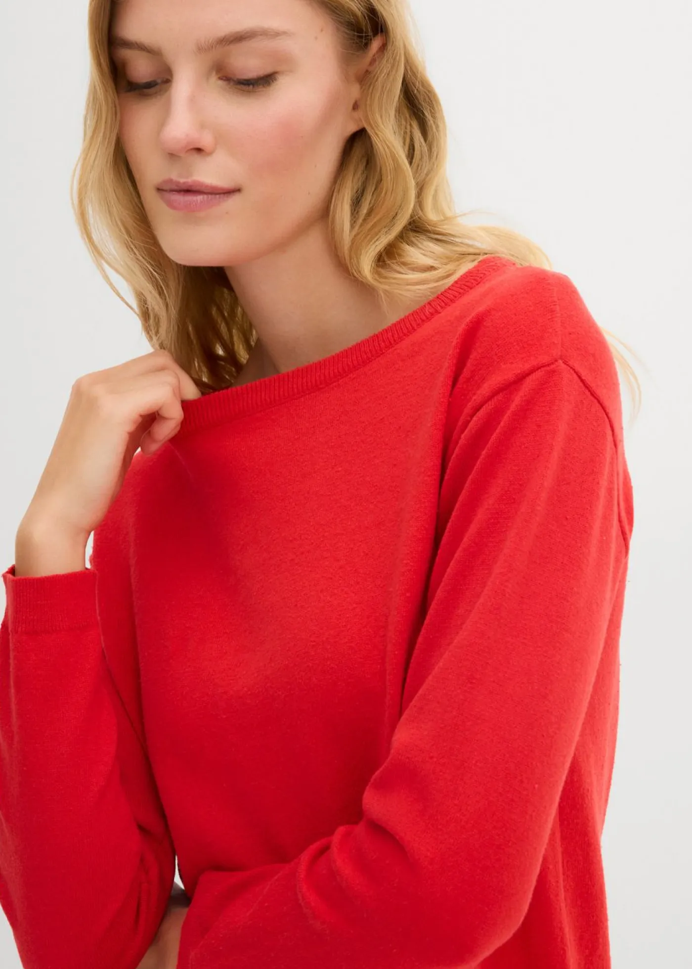bonprix bonprix Básicos|Jerséis>Jersey largo con algodón reciclado Rojo