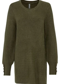 bonprix bonprix Jerséis|Ropa De Punto>Jersey largo con botones Verde oliva oscuro